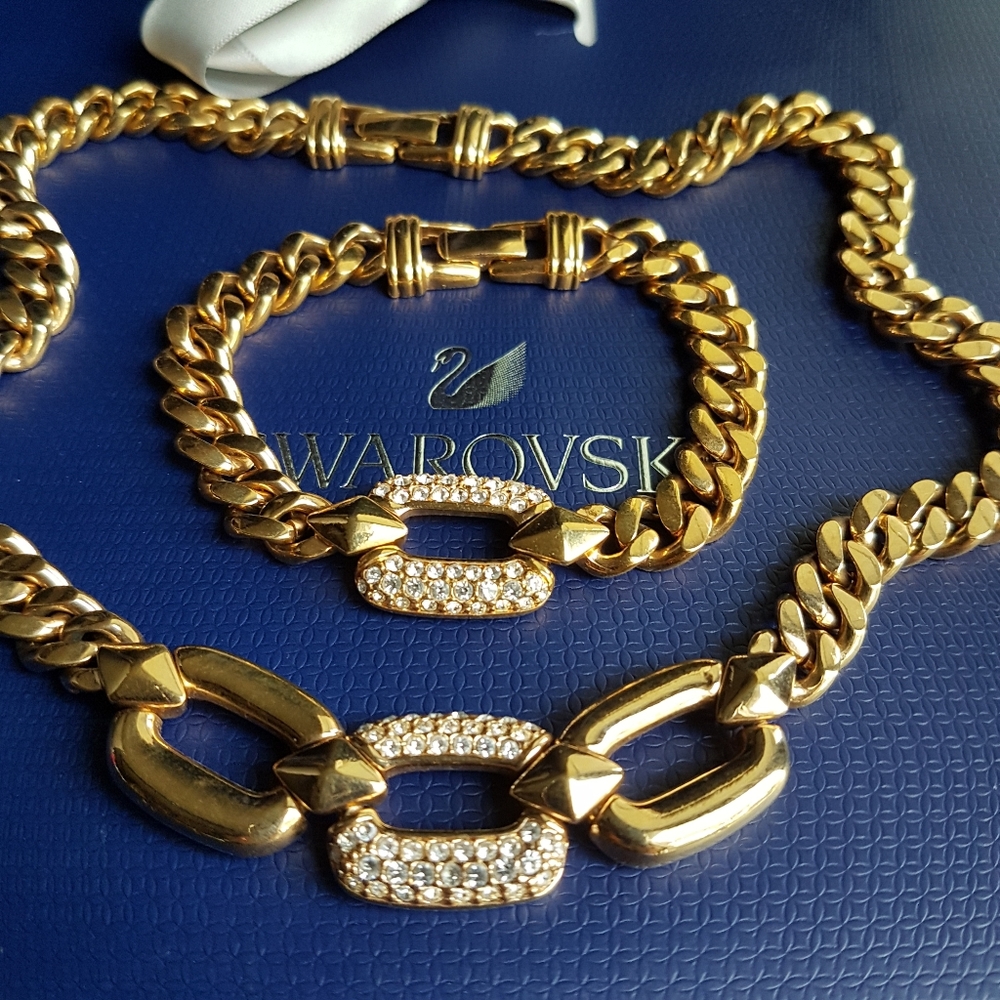 AUTHENTIC Swarovski Gold Plated Chunky Chain Link Vintage Bracelet - Picture 14 of 17